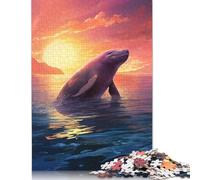 Rompecabezas de 500 Piezas con diseño de Delfines al Atardecer. Rompecabezas de Madera para Adultos, Ideal para aliviar el estrés. (52 x 38 cm)