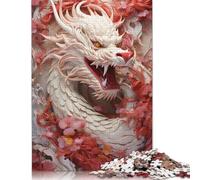 Rompecabezas de 500 Piezas con diseño de dragón Feroz y Flores Rojas para Adultos (52 x 38 cm)