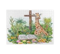 Rompecabezas de 500 piezas con diseño de jirafa de primavera y Pascua para adultos, divertidos rompecabezas de madera con forma de cruz de animales salvajes, decoración impresa para entretenimiento