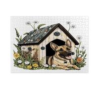Rompecabezas de 500 piezas con diseño de perro belga Malinois de primavera para adultos, divertidos rompecabezas de madera con diseño de flores para cachorros, decoraciones de patrón de mascotas para