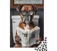 Rompecabezas de 500 Piezas con diseño de Perro bóxer Leyendo el periódico. Rompecabezas de Madera Cuadrados y creativos para Adultos 500 Piezas (52 x 38 cm).