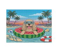 Rompecabezas de 500 piezas con diseño de perro cocker spaniel de verano, para adultos, con estampado de madera, diseño tropical para entretenimiento creativo