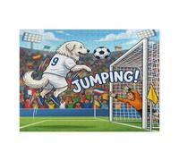 Rompecabezas de 500 piezas con diseño de perro de fútbol de los Grandes Pirineos para adultos, diseño de cachorro con cabecera de salto, rompecabezas impresos de madera, decoraciones de patrón