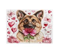 Rompecabezas de 500 piezas con diseño de perro pastor alemán para el día de San Valentín, divertidos rompecabezas vintage con estampado de madera, decoraciones de patrón de amante para fiestas de