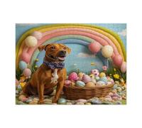 Rompecabezas de 500 piezas con diseño de perro Rhodesian Ridgeback de primavera, Pascua, huevos de fieltro de lana, cachorros, decoraciones impresas de granja para fiestas de entretenimiento