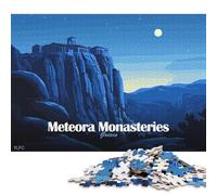Rompecabezas de 500 Piezas con Paisaje Nocturno de los monasterios de Meteora, Grecia, para Adultos, Adolescentes y Juegos Familiares. Rompecabezas de Madera de 500 Piezas (52 x 38 cm).