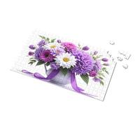 Rompecabezas de 500 piezas con ramo de flores moradas y blancas en un florero, rompecabezas de 500 piezas (500 piezas)