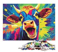 Rompecabezas de 500 Piezas con Retrato de Vaca Colorida para Adultos, Rompecabezas de Madera para decoración del hogar, 500 Piezas (52x38cm)