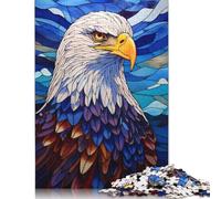 Rompecabezas de 500 Piezas de águila Calva con vitrales Cuadrados para Adultos y Rompecabezas de Madera para decoración del hogar, 52 x 38 cm.
