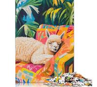 Rompecabezas de 500 Piezas de Alpaca durmiendo en un paraíso Tropical. Rompecabezas Creativo de Madera para Adultos. Juego Educativo (52 x 38 cm).