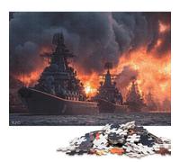 Rompecabezas de 500 Piezas de Barcos de Guerra en Llamas para Adultos Rompecabezas de Madera para Adultos. Diversión Familiar y Noche de Juegos. 500 Piezas (52 x 38 cm).