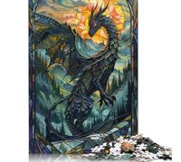 Rompecabezas de 500 Piezas de Cola de dragón con vitrales para Adultos y Rompecabezas de Madera. Juego Educativo Familiar. 500 Piezas (52 x 38 cm).