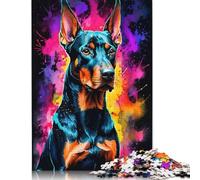 Rompecabezas de 500 Piezas de dóberman en Acuarela neón para Adultos, Rompecabezas de Madera, Juego Educativo para niños, 52 x 38 cm.