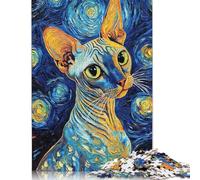 Rompecabezas de 500 Piezas de Gato esfinge con Noche Estrellada para Adultos, Rompecabezas de Madera, Juego Educativo, Juguete de desafío, 52 x 38 cm.