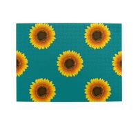 Rompecabezas de 500 Piezas de Girasol sin Costuras sobre Fondo Verde Azulado para Adultos. Rompecabezas de Madera para Adultos Mayores.