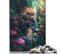 Rompecabezas de 500 Piezas de Leopardo, Flores y Selva para Adultos, Rompecabezas de Madera, Juguetes de Entretenimiento Familiar, 52 x 38 cm