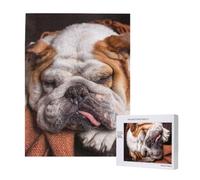 Rompecabezas de 500 Piezas de Madera, Juguete Familiar para Adultos y Adolescentes,Bulldogs ingleses Bozal Mascotas Perros durmiendo