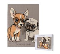 Rompecabezas de 500 Piezas de Madera, Juguete Familiar para Adultos y Adolescentes,Chihuahua Bulldog Lindo Perro Pug Mascota Animal Amigos Cachorro Beige