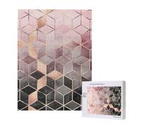Rompecabezas de 500 Piezas de Madera, Juguete Familiar para Adultos y Adolescentes,Estilo nórdico, patrón geométrico Rosa, Dorado