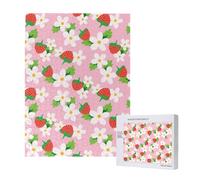 Rompecabezas de 500 Piezas de Madera, Juguete Familiar para Adultos y Adolescentes,Flor de Fresa Rosa con Hojas Verdes