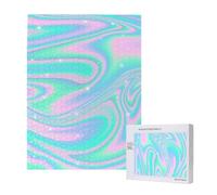 Rompecabezas de 500 Piezas de Madera, Juguete Familiar para Adultos y Adolescentes,Fondo Abstracto holográfico en neón Pastel