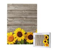 Rompecabezas de 500 Piezas de Madera, Juguete Familiar para Adultos y Adolescentes,Girasol sobre Madera rústica
