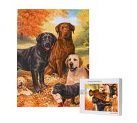 Rompecabezas de 500 Piezas de Madera, Juguete Familiar para Adultos y Adolescentes,Labrador Labrador Golden Retriever Perro Agradeciendo Otoño