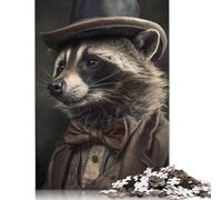 Rompecabezas de 500 Piezas de Mapache Vintage Cuadrado para Adultos y Rompecabezas de Madera, Juguetes educativos, Juegos Familiares, 500 Piezas (52 x 38 cm)