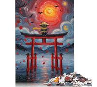 Rompecabezas de 500 Piezas de Ninja Cat at Torii Gate, Ideal para Adolescentes, de Madera, para Adultos, Juego Educativo, 52 x 38 cm.