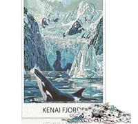 Rompecabezas de 500 piezas de Orca en Los fiordos de Kenai, rompecabezas cuadrado Para adultos y niños, juego de rompecabezas de Madera de 500 piezas (52 x 38 cm)
