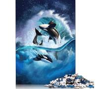Rompecabezas de 500 Piezas de orcas Saltando Entre Las Olas para Adultos, Juguetes educativos (52 x 38 cm)