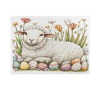 Rompecabezas de 500 piezas de ovejas de primavera y Pascua para adultos, rompecabezas de madera de animales con huevos florales vintage, decoración divertida con patrón de flores silvestres para