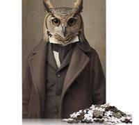 Rompecabezas de 500 Piezas de Retrato de búho antropomórfico en Atuendo Formal para Adolescentes, Rompecabezas de Madera, Juego Educativo, Juguete de desafío, 500 Piezas (52 x 38 cm)