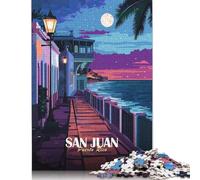 Rompecabezas de 500 Piezas de San Juan, Puerto Rico, Paisaje Nocturno, para Adultos y Rompecabezas de Madera, Actividad Familiar (52 x 38 cm)
