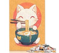 Rompecabezas de 500 Piezas de un Lindo Gato Comiendo Ramen para Adultos. Rompecabezas para Adultos, Adolescentes, Hombres y Mujeres. Regalo de 500 Piezas (52 x 38 cm).