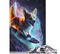 Rompecabezas de 500 Piezas de un Perro surfeando en el Espacio cósmico para Adultos, Ideal para familias y para divertirse en Familia. 52 x 38 cm.