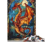 Rompecabezas de 500 Piezas de vidrieras de dragón para Adultos, Rompecabezas de Madera, Juego desafiante, 500 Piezas (52 x 38 cm)