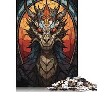 Rompecabezas de 500 Piezas de vitrales de dragón para Adultos, Rompecabezas de Madera, Juguete para decoración de Pared, 52 x 38 cm
