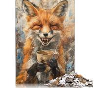 Rompecabezas de 500 Piezas, diseño de Zorro Malvado, café y té, de Madera, para Adultos, creativos, para Adolescentes (52 x 38 cm)