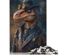 Rompecabezas de 500 Piezas, Genial, Estilo Steampunk, con Dinosaurio Raptor, Cuadrados, para Adultos, Rompecabezas de Madera, decoración para el hogar, 500 Piezas (52x38cm)