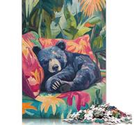 Rompecabezas de 500 Piezas Oso durmiendo en un paraíso Tropical para Adultos y Rompecabezas de Madera, Juego Educativo (52 x 38 cm)