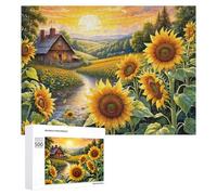 Rompecabezas de 500 piezas para adolescentes, campo de girasol, puesta de sol, granja, juguete para decoración de pared, difícil, duro, único, regalos de cumpleaños y Navidad, 500 piezas