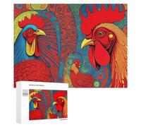 Rompecabezas de 500 piezas para adolescentes, diseño de gallo colorido, 2 rompecabezas para adultos, decoración de pared, decoración perfecta desafiante para completar 500 piezas