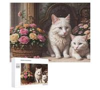 Rompecabezas de 500 piezas para adolescentes, diseño de gato floral, decoración de pared, difícil, duro, único, regalos de cumpleaños y Navidad, 500 piezas