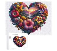 Rompecabezas de 500 piezas para adolescentes, diseño floral, corazón, puesta de sol, paisaje, juguete, decoración de pared, difícil, duro, único, regalo de cumpleaños y Navidad, 500 unidades