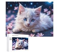 Rompecabezas de 500 piezas para adolescentes, encantador gatito blanco con ojos azules, rompecabezas para adultos, juegos de relajación que mejoran la memoria para cumpleaños, Navidad, 500 piezas