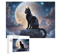 Rompecabezas de 500 piezas para adolescentes, gato negro, cielo iluminado por la luna, juguete para decoración de pared, difícil, duro, único, regalos de cumpleaños y Navidad, 500 piezas