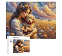 Rompecabezas de 500 piezas para adolescentes, mujer de fantasía con cachorro en el campo, rompecabezas para adultos, juegos relajantes, análisis e interacción lógica entre padres e hijos, 500 piezas