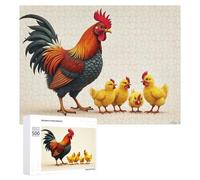 Rompecabezas de 500 piezas para adolescentes, rompecabezas de gallo con pollitos, rompecabezas de ilustración para adultos, juego práctico difícil de interacción entre padres e hijos, 500 piezas