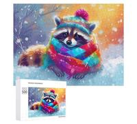 Rompecabezas de 500 piezas para adolescentes, rompecabezas de mapache de invierno en bufanda, rompecabezas para adultos, juegos de relajación, mejora la memoria para cumpleaños, Navidad, 500 piezas